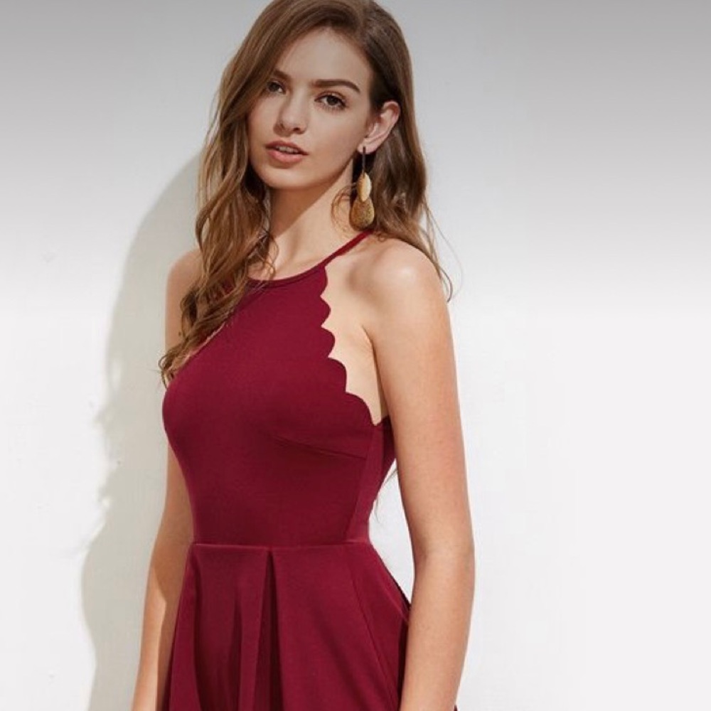 Wine colored scalloped dress